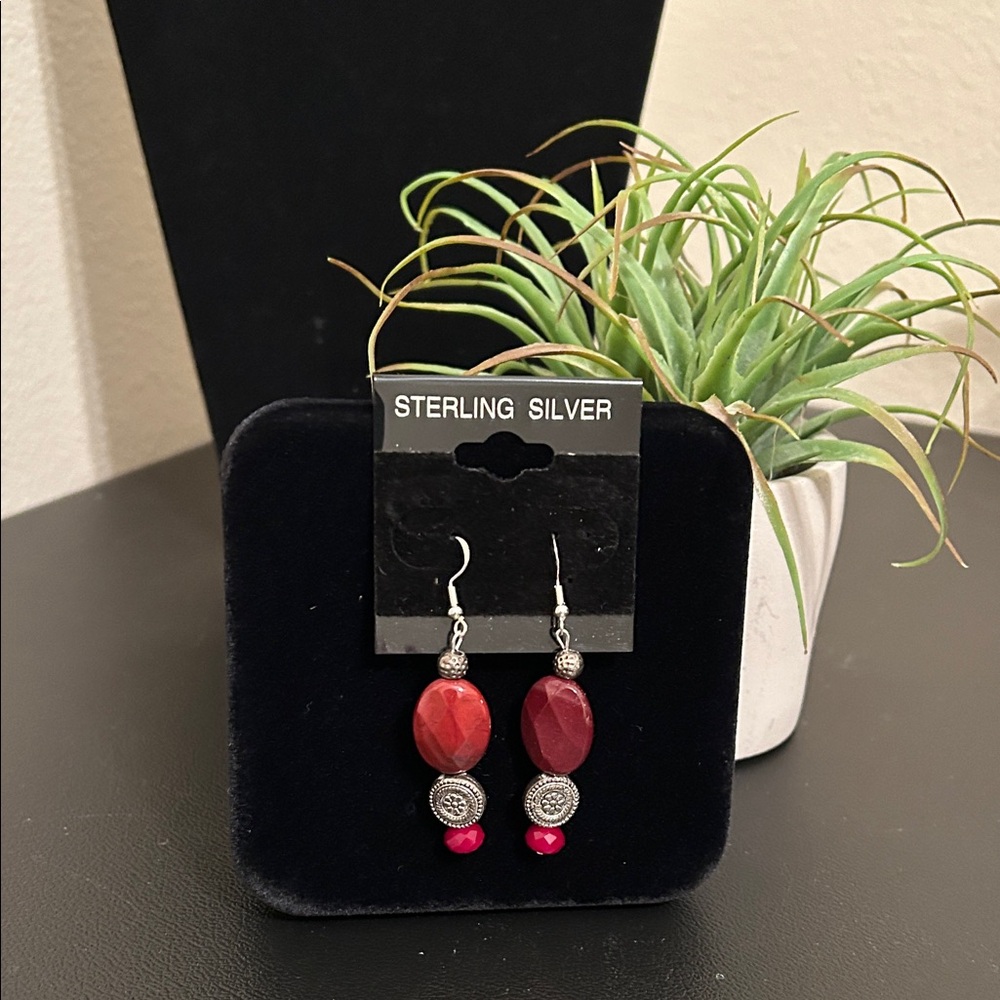 Sterling Silver Red Earrings